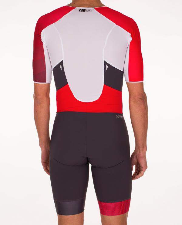 Triathlon racer man ttSUIT | Z3R0D - triathlon sleeved red and grey trisuit 