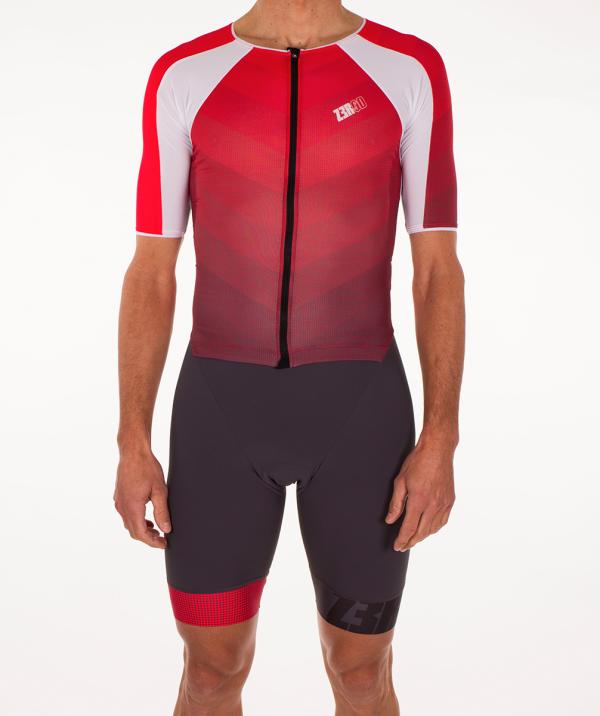 Triathlon racer man ttSUIT | Z3R0D - triathlon sleeved red and grey trisuit 