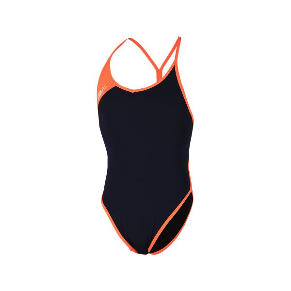 Maillot de bain femme une pièce - bleu marine et orange fluo ZEROD