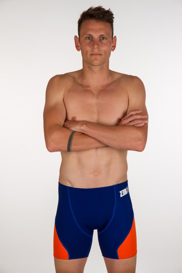 Man dark blue, orange atoll swimming boxer | Z3R0D