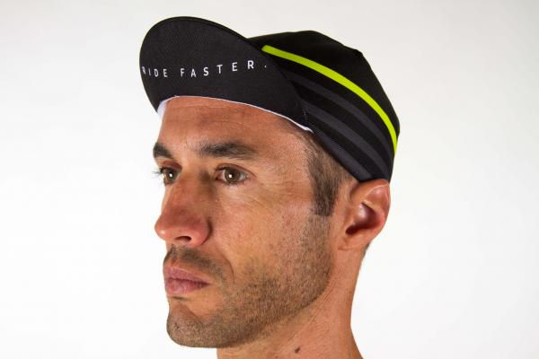 Casquette vélo Z3R0D marinière black noire grise et jaune fluo