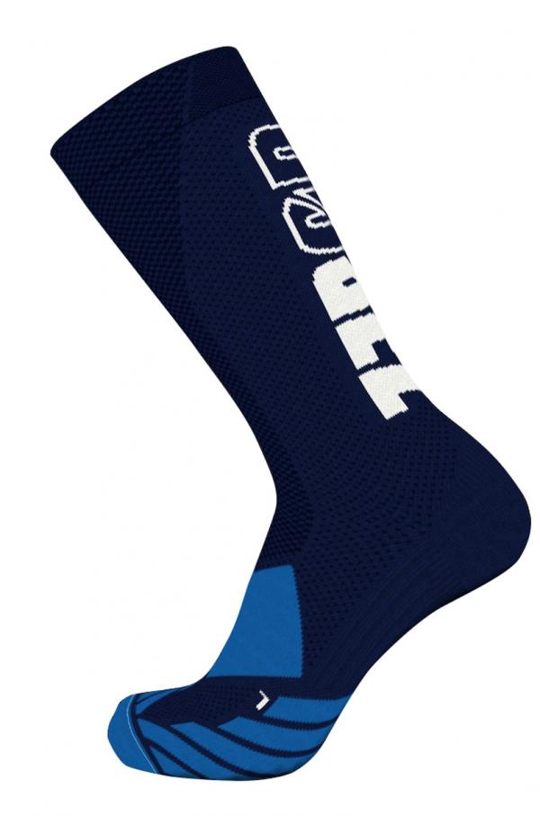 Z3R0D - Chaussettes hautes bleu marine avec logo blanc pour la course à pied et le vélo. 