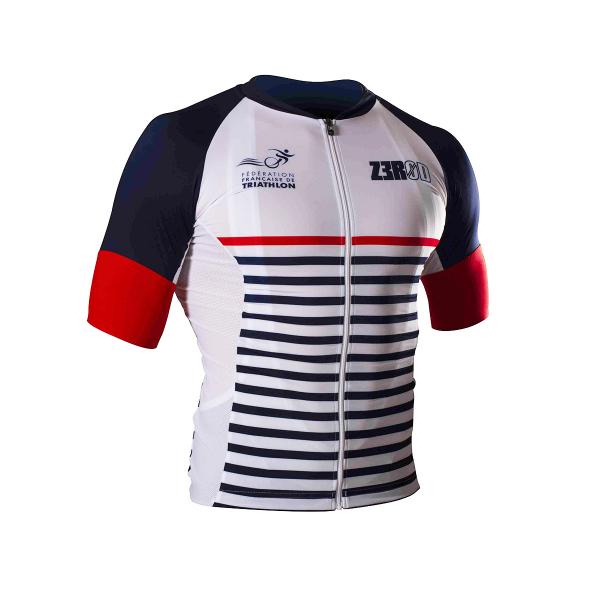 Maillot vélo France Z3R0D manches courtes marinière FFTRI