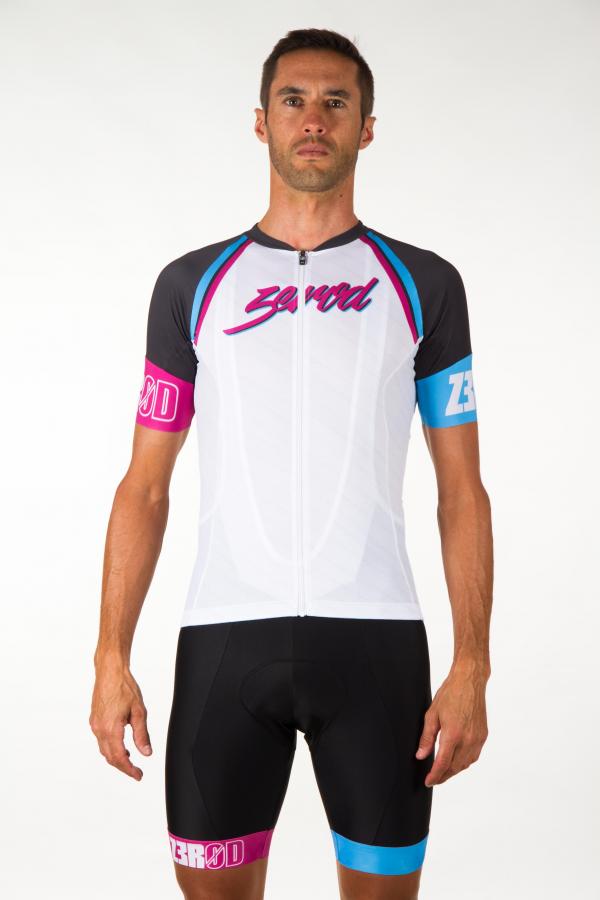 Z3R0D Miami white cycling jersey, short sleeves jersey for men