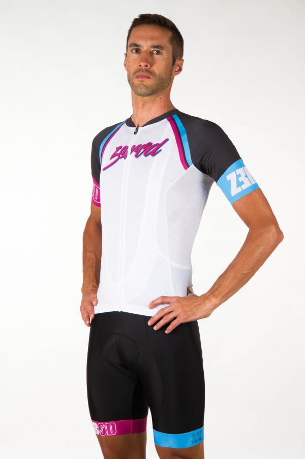 Z3R0D Miami white cycling jersey, short sleeves jersey for men