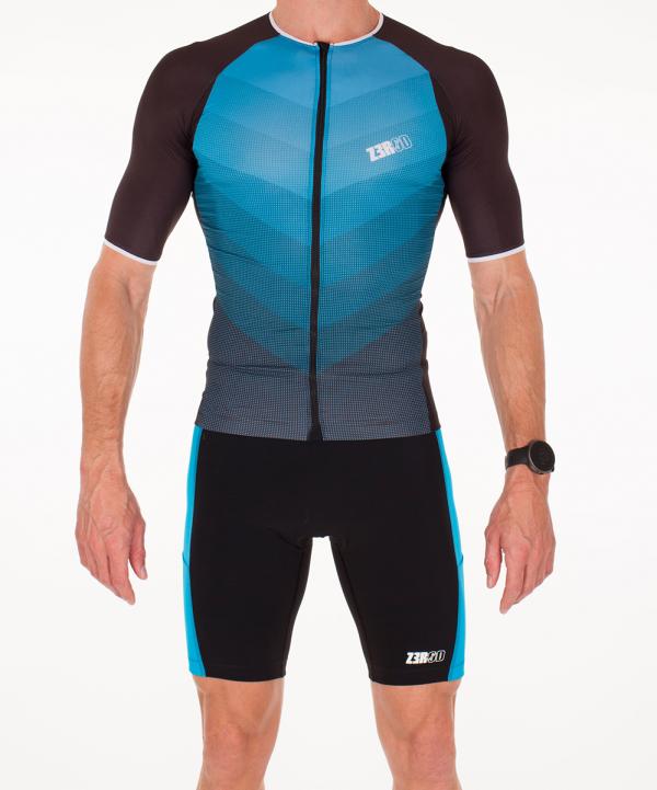 Racer man atoll and black ttSINGLET | Z3R0D - triathlon sleeved top 