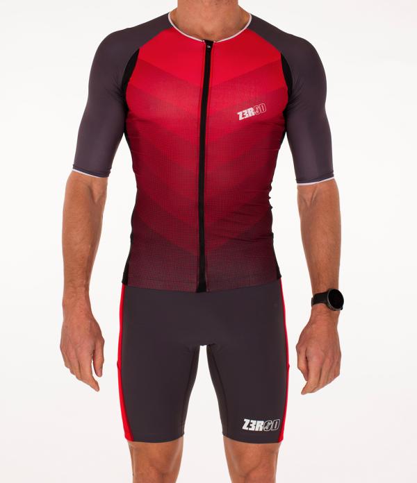 ttSINGLET Racer homme | Z3R0D - haut de triathlon à manches rouge et gris