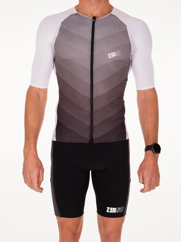 ttSINGLET Racer homme | Z3R0D - haut de triathlon à manches noir et blanc