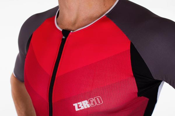 ttSINGLET Racer homme | Z3R0D - haut de triathlon à manches rouge et gris