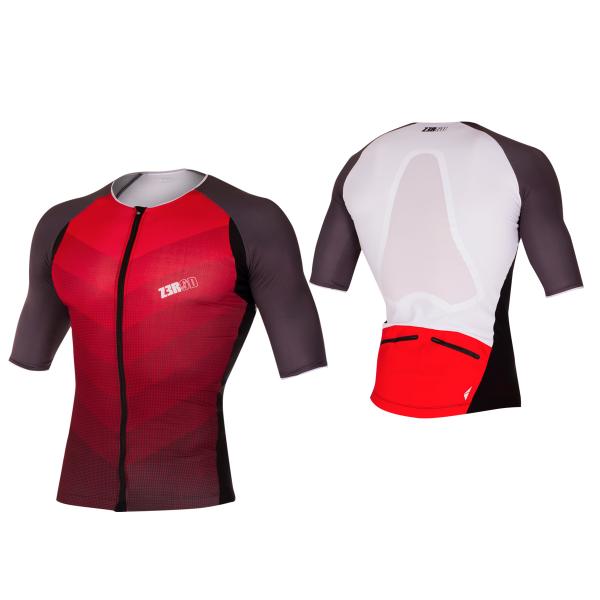 ttSINGLET Racer homme | Z3R0D - haut de triathlon à manches rouge et gris