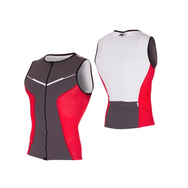 Triathlon racer man grey, red and white singlet | Z3R0D triathlon top 