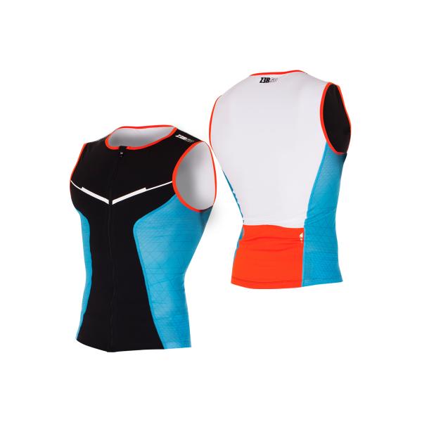 Singlet triathlon racer homme noir, atoll et orange | Z3R0D - haut de triathlon 