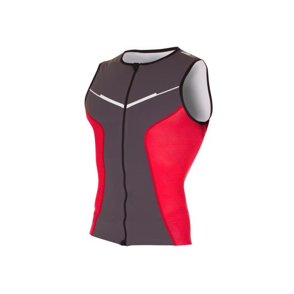 Triathlon racer man grey, red and white singlet | Z3R0D triathlon top 