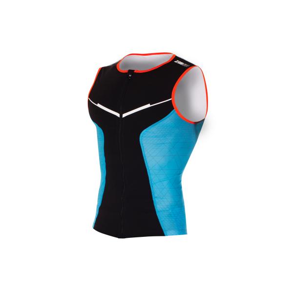 Triathlon racer man black, atoll and orange singlet | Z3R0D triathlon top 