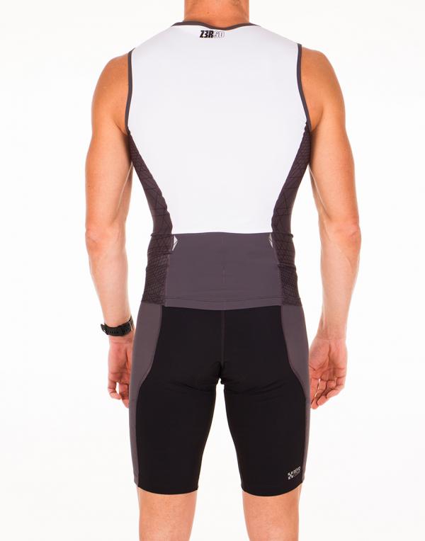 Triathlon racer man black and white singlet | Z3R0D triathlon top 