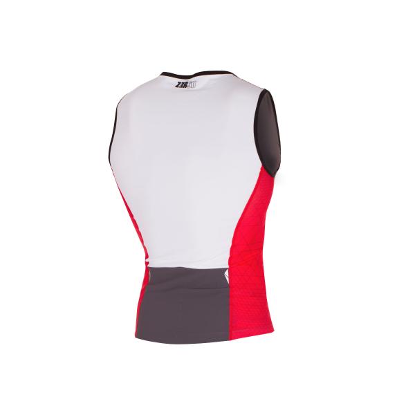 Triathlon racer man grey, red and white singlet | Z3R0D triathlon top 
