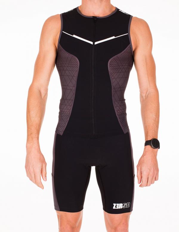 Triathlon racer man black and white singlet | Z3R0D triathlon top 