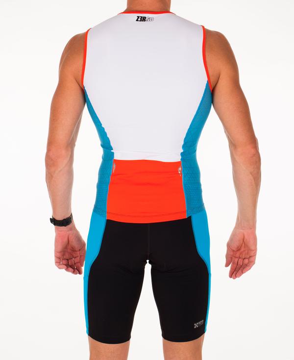 Singlet triathlon racer homme noir, atoll et orange | Z3R0D - haut de triathlon 