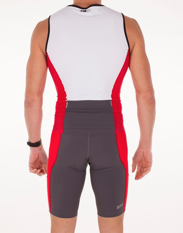 Singlet triathlon racer homme gris, rouge et blanc | Z3R0D - haut de triathlon 