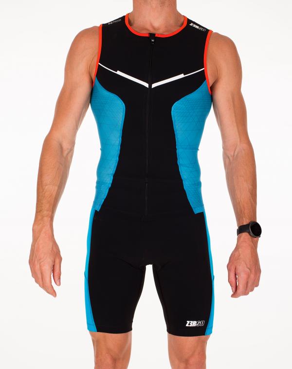 Singlet triathlon racer homme noir, atoll et orange | Z3R0D - haut de triathlon 