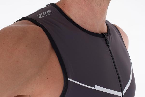 Singlet triathlon racer homme gris, rouge et blanc | Z3R0D - haut de triathlon 