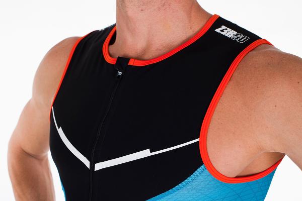 Triathlon racer man black, atoll and orange singlet | Z3R0D triathlon top 