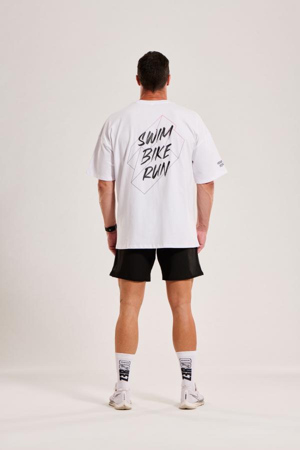 T-Shirt oversize blanc Swim Bike Run homme lifestyle Z3R0D