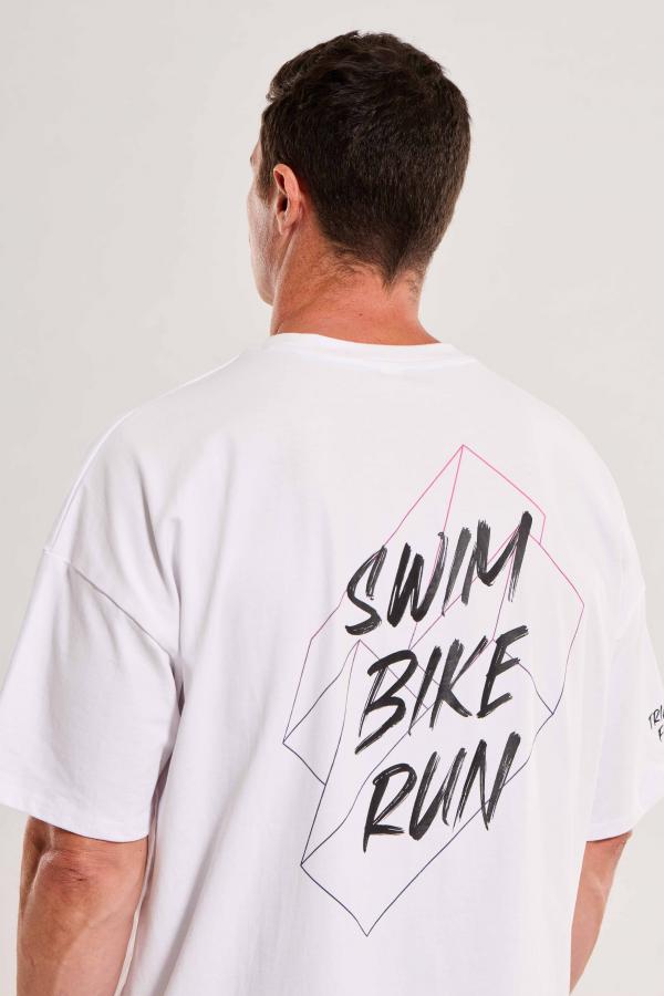 T-Shirt oversize blanc Swim Bike Run homme lifestyle Z3R0D