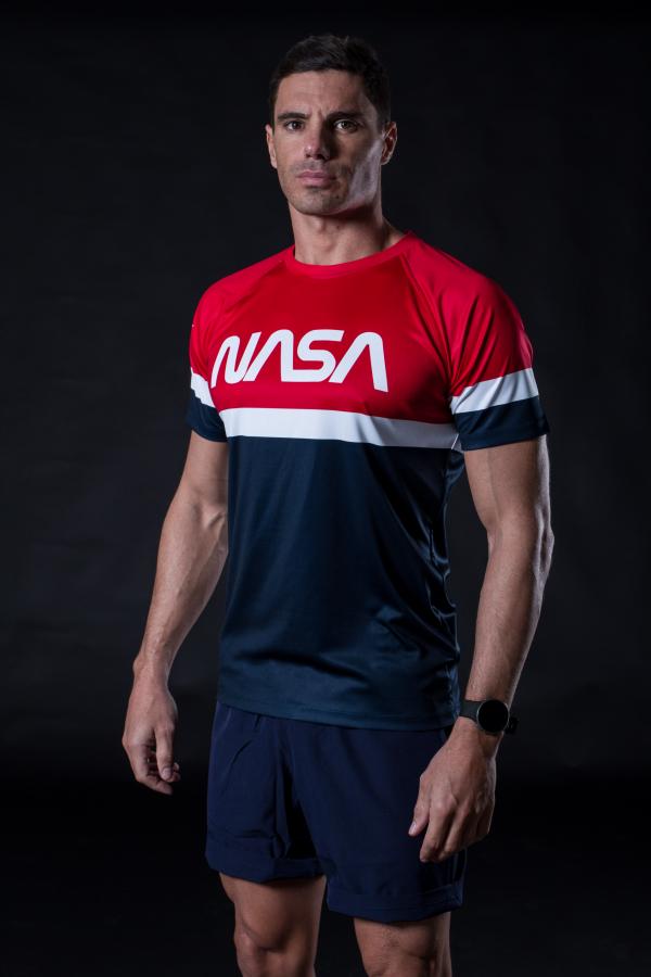 Z3R0D - T-shirt NASA bleu marine et rouge, t-shirt running