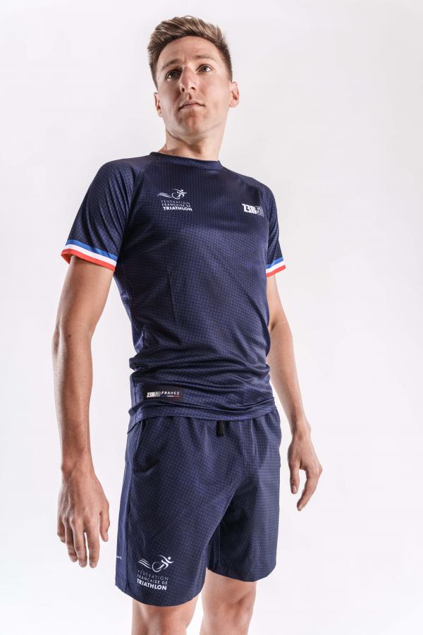 T-shirt manches courtes running hommes équipe de France Z3R0D bleu marine