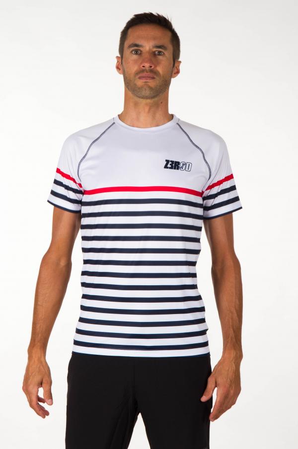 T-shirt à manches courtes running hommes marinière navy Z3R0D