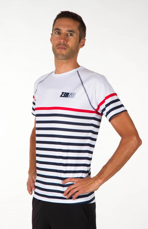 T-shirt à manches courtes running hommes marinière navy Z3R0D