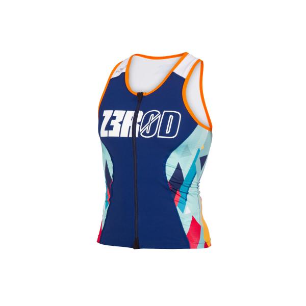 Haut de triathlon femme bleu, orange et blanc | Z3R0D 