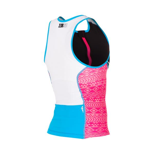 Haut de triathlon femme racer noir, rose, bleu et blanc | Z3R0D 