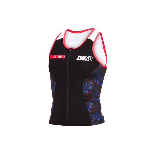 Haut de triathlon femme racer noir, corail et blanc  The Island | Z3R0D 