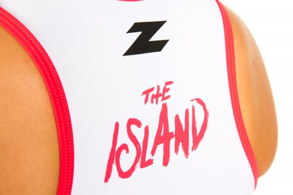 Haut de triathlon femme racer noir, corail et blanc  The Island | Z3R0D 