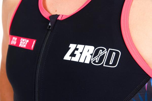 Haut de triathlon femme racer noir, corail et blanc  The Island | Z3R0D 