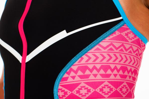 Triathlon racer black, pink, blue and white top for women | Z3R0D 