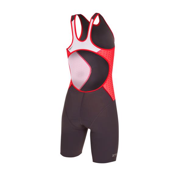 Trifonction racer femme grise et rouge | Z3R0D - tenue de triathlon 