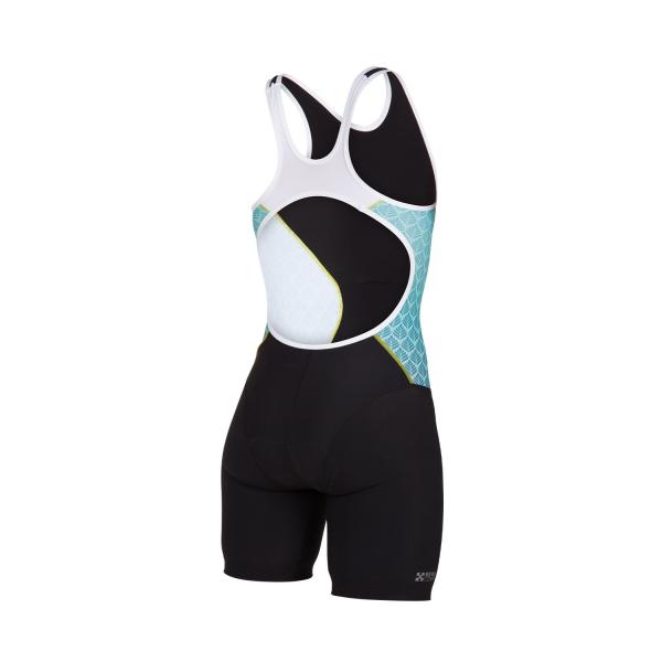 Trifonction racer femme noire, blanche et verte | Z3R0D - tenue de triathlon 