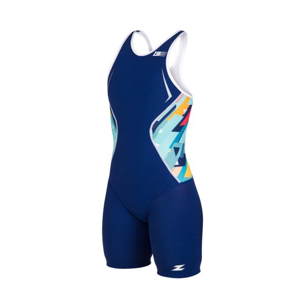 Trifonction racer femme bleue Kubik Block | Z3R0D - tenue de triathlon 