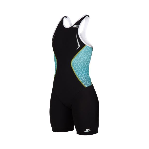 Trifonction racer femme noire, blanche et verte | Z3R0D - tenue de triathlon 