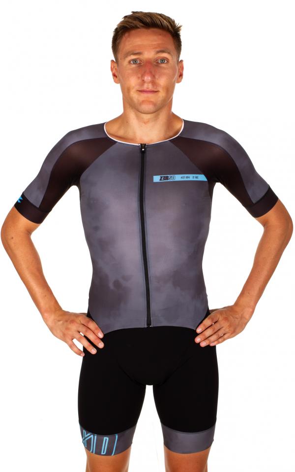 Triathlon racer atoll dark shadows man ttSUIT | Z3R0D - triathlon sleeved grey and atoll trisuit 