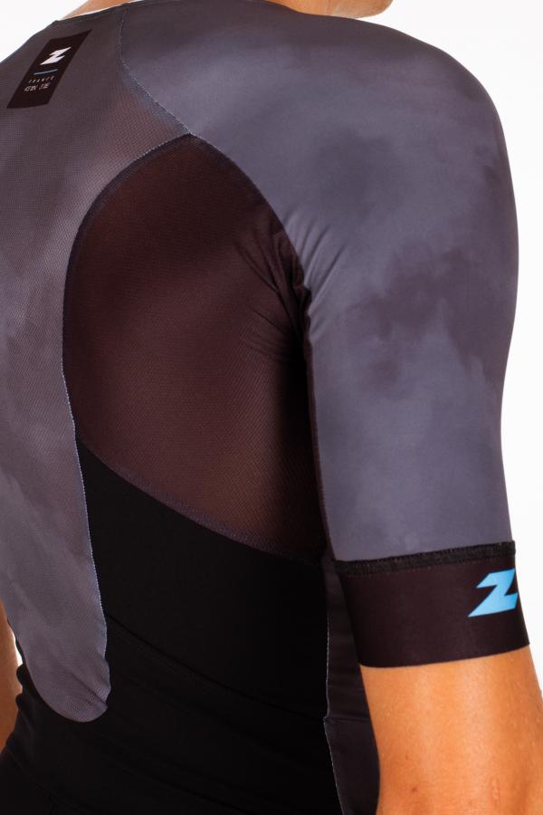 Triathlon racer atoll dark shadows man ttSUIT | Z3R0D - triathlon sleeved grey and atoll trisuit 