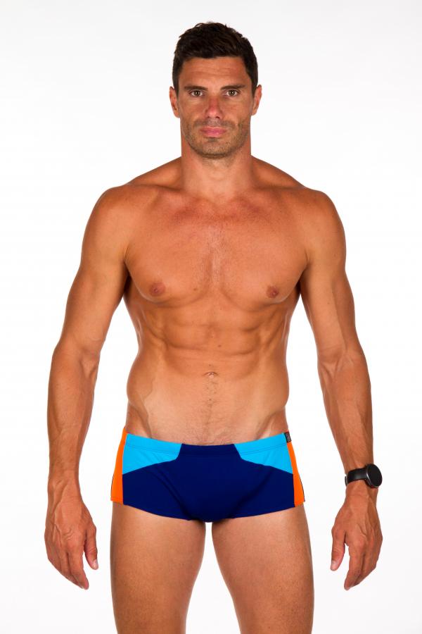 Man dark blue atoll orange swim trunks | Z3R0D