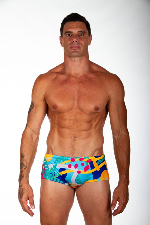 Man black and grey swim trunks | Z3R0D