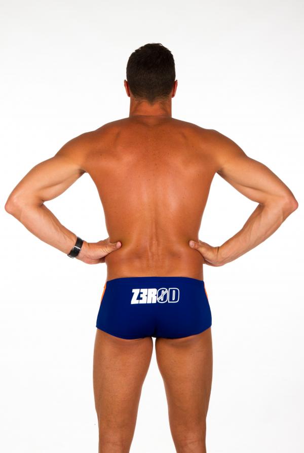 Man dark blue atoll orange swim trunks | Z3R0D