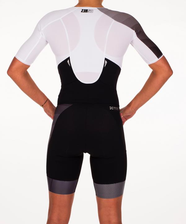 Trifonction à manches ttSUIT racer femme grise, noire et blanche | Z3R0D - tenue de triathlon