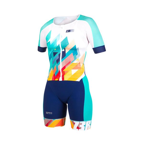 Trifonction à manches ttSUIT racer femme Kubik Block | Z3R0D - tenue de triathlon