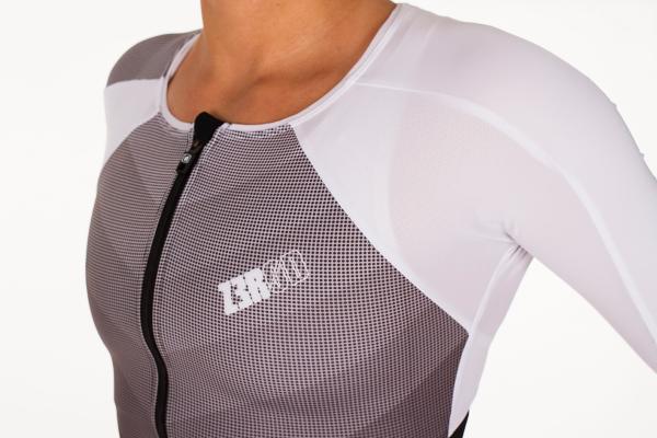 Trifonction à manches ttSUIT racer femme grise, noire et blanche | Z3R0D - tenue de triathlon